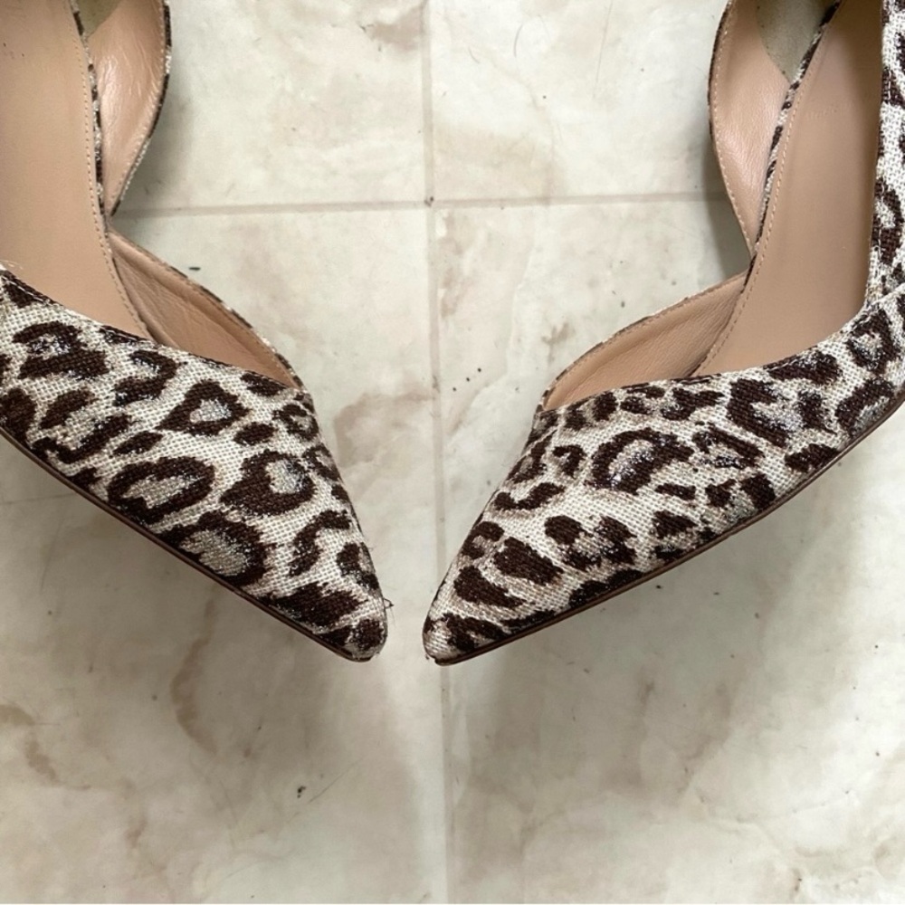$248 J. Crew Made in Italy Leopard Print Glitter Pointed Toe D'Orsay Heels sz 7 - Picture 4 of 13